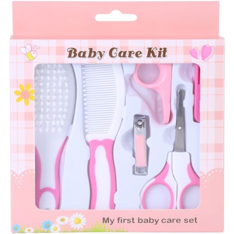 Kit de soin bébé 6 pièces avec coupe-ongles, ciseaux, brosse et peigne - Rose (1/5)