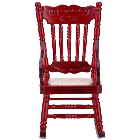 Chaise à bascule miniature en bois 1:12 pour maison de poupée, jouet décoratif (Rouge) (1/5)