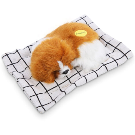 Jouet en Peluche Chien Dormeur avec Son, Animal Simulé Mignon pour Enfants, Jaune et Blanc (1/5)