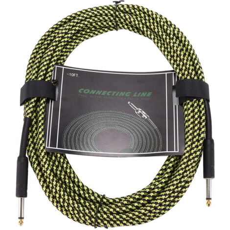 Câble de Guitare Blindé Tressé 10m avec Fiche Nickelée pour Basse et Instruments (Jaune) (1/5)