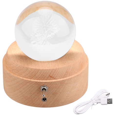 Boîte à musique boule de cristal 3D rotative sur base en bois - Lampe de nuit colorée cadeau pour femmes et filles - Effets lumineux féeriques (1/5)