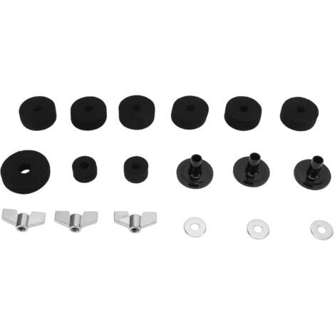 Kit de Batterie Accessoires de Remplacement: Patins en Feutre Anti-Dérapants, Écrous Ailés, Manchons de Support, Rondelles de Cymbale, Noir (1/5)