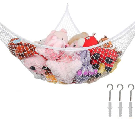 Grand hamac d'angle blanc en filet pour peluches (format jumbo) (1/4)