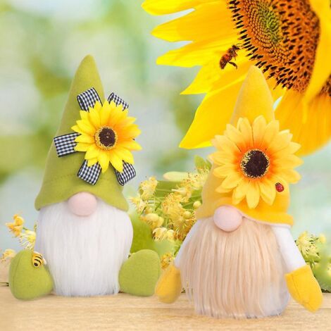 Abeille en peluche tournesol vert et jaune, poupée elfe sans visage, décoration de table pour la fête des abeilles (1/5)