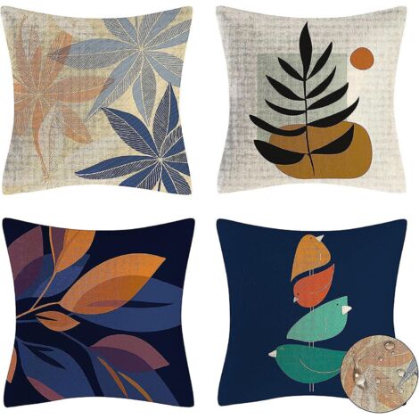 Ensemble de 4 housses de coussin imperméables en lin pour usage intérieur et extérieur, 45 x 45 cm (1/5)