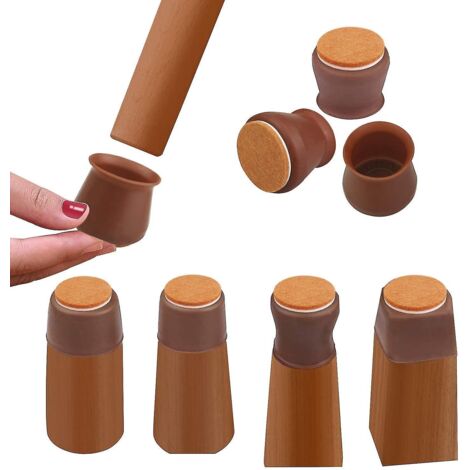 Patins de protection en silicone marron pour pieds de chaise avec feutre - Lot de 8 (1/5)