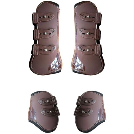Guêtres d'entraînement marron pour chevaux (lot de 4) - Résistantes à l'usure et absorbant la transpiration - Équipement équestre pour le dressage (1/5)