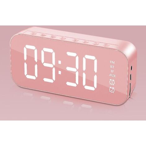 Réveil numérique LED multifonction rose avec haut-parleur Bluetooth et boîte à musique électronique lumineuse de chevet ou de bureau (1/5)