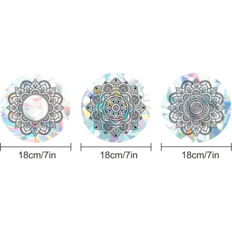 Autocollants de fenêtre Mandala arc-en-ciel pour alerte antistatique de collision dans la cuisine, la salle à manger et la chambre (1/4)