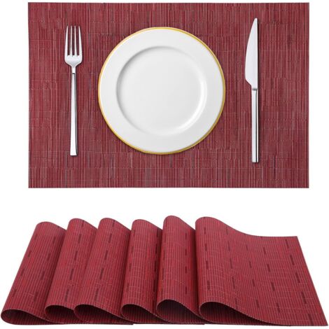 Lot de 6 sets de table rouges écologiques, antidérapants et lavables, résistants à la chaleur et aux taches, 45 x 30 cm, pour restaurant, cuisine et salle à manger. (1/5)