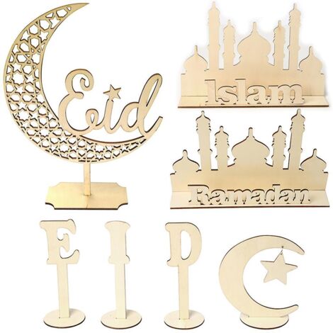 Ornements artisanaux en bois pour l'Aïd musulman - Lot de 4 - Décoration intérieure et cadeau (1/5)