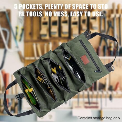 Sac à outils portable en tissu Oxford avec 5 poches zippées pour électriciens, plombiers et mécaniciens (1/4)