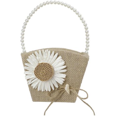 Panier de demoiselle d'honneur avec nœud romantique en dentelle de jute - Lot de 1 (1/5)