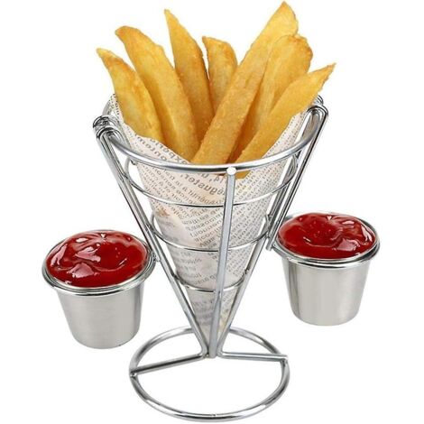 Présentoir à frites avec 2 mini-coupelles de sauce pour les familles et les restaurants (1/5)