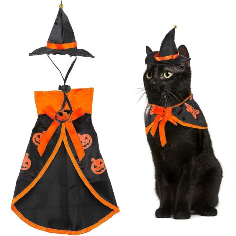 Déguisement d'Halloween pour animaux de compagnie avec chapeau et cape pour chat et chien - Parfait pour une fête d'Halloween (1/5)