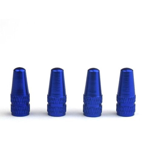 Bouchons de valve en aluminium bleu - Lot de 4, compatibles avec les valves Presta et françaises, pour pneus de vélo (1/5)