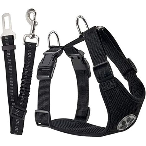 Ensemble harnais et laisse de sécurité multifonctionnel, respirant et réglable pour voiture, compatible avec les ceintures de sécurité. (1/5)