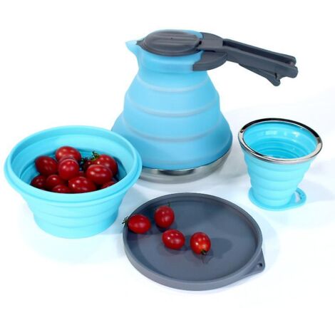 Bouilloire pliable en silicone de 1500 ml avec bol et tasse à eau (1/5)