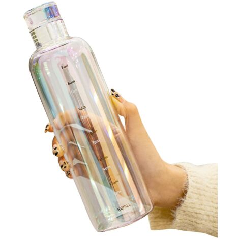 Bouteille d'eau étanche de 500 ml en verre borosilicate transparent haute résistance avec affichage de l'heure pour le bureau (multicolore) (1/5)