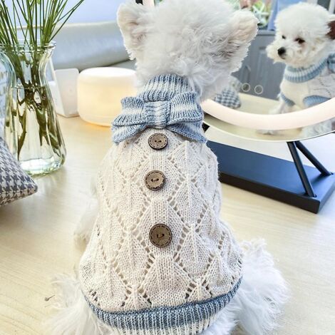 Pull rayé bleu pour animaux de compagnie - Vêtements d'hiver confortables pour chiens et chats (1/5)