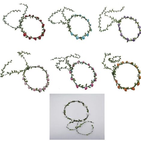 Ensemble de 7 bandeaux et couronnes de fleurs pour femmes et filles - Accessoires de coiffure bohèmes à fleurs pour mariages et fêtes (1/5)
