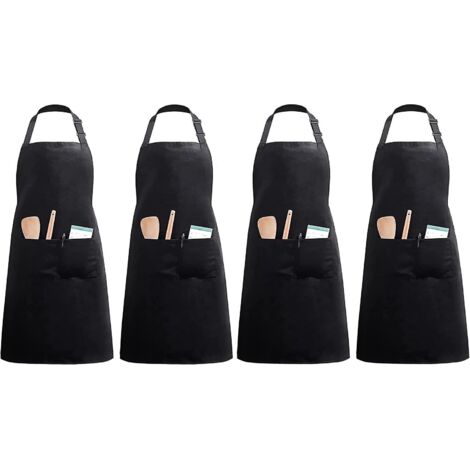 Ensemble de 4 tabliers noirs en polyester avec poches (1/5)