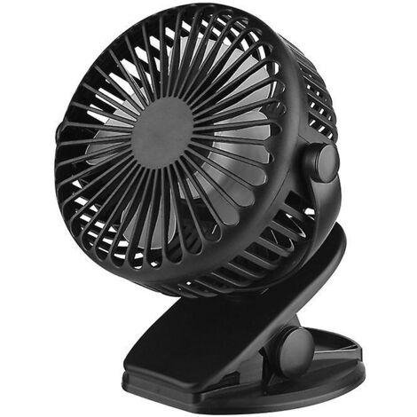 Ventilateur de bureau USB portable et silencieux avec batterie rechargeable et fonction de refroidissement rotative à 360° à 3 vitesses pour poussette et voiture (1/5)
