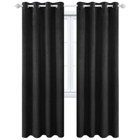 Rideaux unis en velours noir pour salon et chambre, isolation thermique et phonique, 132 x 160 cm (1/5)