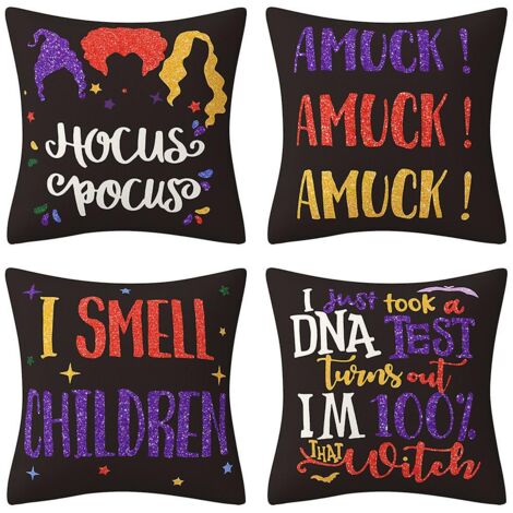 Housses de coussin imprimées Halloween, lot de 4 - Fantômes et chauves-souris mignons, taies d'oreiller décoratives pour chambre, salon, bureau, café, balcon - 45 x 45 cm (1/5)