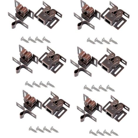 Lot de 12 loquets à double rouleau zingués pour meubles de cuisine, placards et tiroirs - Bronze rouge (1/5)