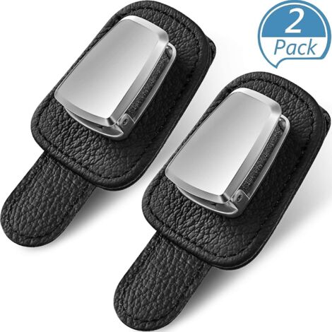 Porte-lunettes de soleil et porte-cartes universels en cuir pour pare-soleil de voiture - Lot de 2, noir (1/5)