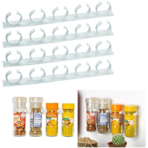 Organisateur pour 20 boîtes à épices et herbes, porte-épices avec clips, étagère de rangement pour boîtes à épices de 3,3 à 4,5 cm - 25 x 2,5 x 4 cm, fixation adhésive ou par vis (1/4)