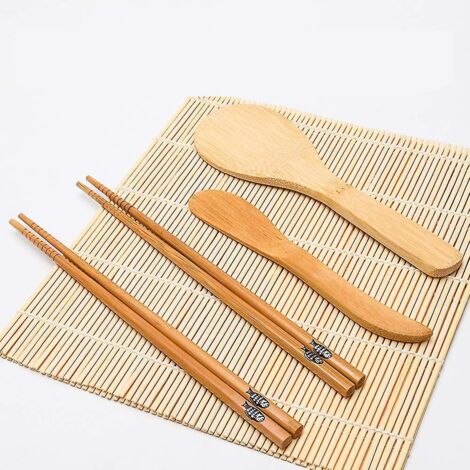 Kit à sushis avec coffret cadeau et tutoriels vidéo - Ensemble de préparation de sushis 14 pièces, 2 nattes à sushis en bambou, machine à sushis, 5 baguettes (1/5)