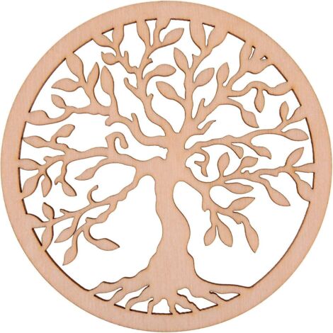 Lot de 10 sous-verres en bois de bouleau avec motif Fleur de Vie et panneau en bois sous verre - Décoration idéale pour la maison ou le bar (Arbre de Vie) (1/5)
