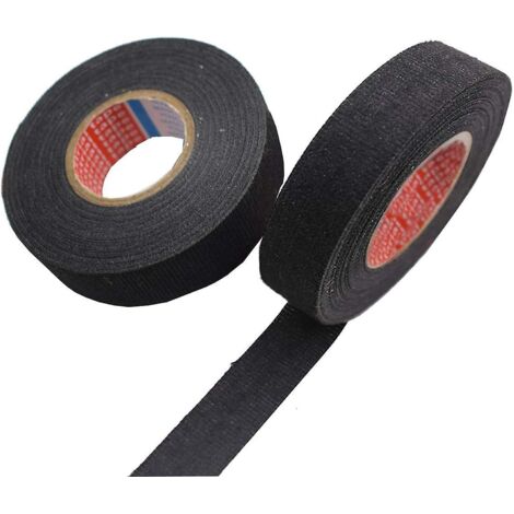 2 rouleaux de ruban adhésif en tissu noir haute température spécialement conçu pour les faisceaux de câbles automobiles (19 mm x 15 m, 25 mm x 15 m) (1/5)