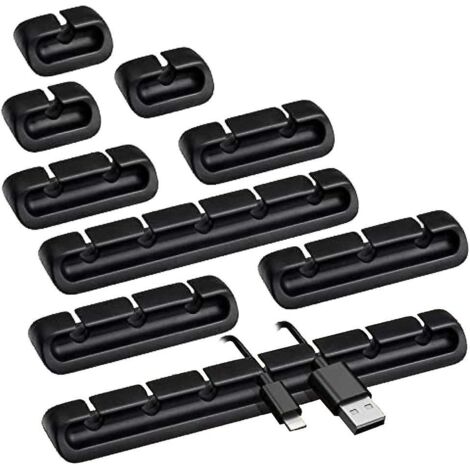 Ensemble de 9 clips adhésifs noirs pour câbles de chargeur, support de bureau en silicone pour câbles de téléphone, souris, écouteurs (1/5)