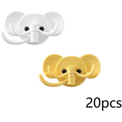Crochets adhésifs mignons en forme d'éléphant - Lot de 20, pour la cuisine, la salle de bain et derrière une porte (1/5)