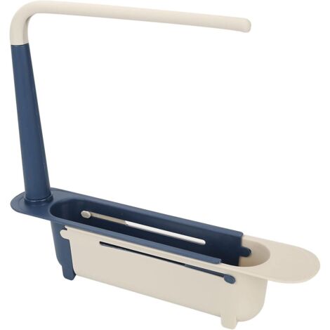 Égouttoir télescopique pour évier de cuisine, porte-éponges et porte-savon, avec égouttoir pliable - Bleu (1/5)