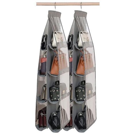Organisateur de rangement pour sac à main amélioré avec 8 grandes poches de couleur grise et un compartiment transparent (1/5)