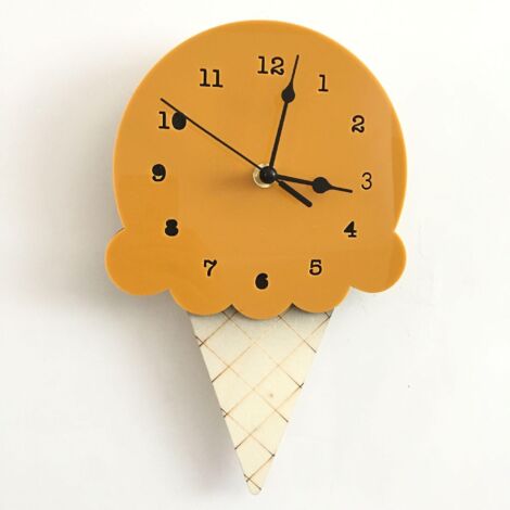 Horloge murale silencieuse en forme de glace jaune, motif dessin animé, pour chambre d'enfant (1/4)