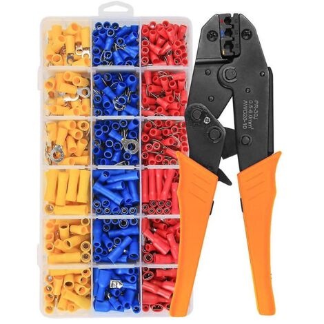 Pince à sertir à cliquet professionnelle pour électricien avec 700 cosses électriques pour câbles de 0,5 à 1,5 mm / de 1,5 à 2,5 mm / de 4,0 à 6,0 mm (1/5)