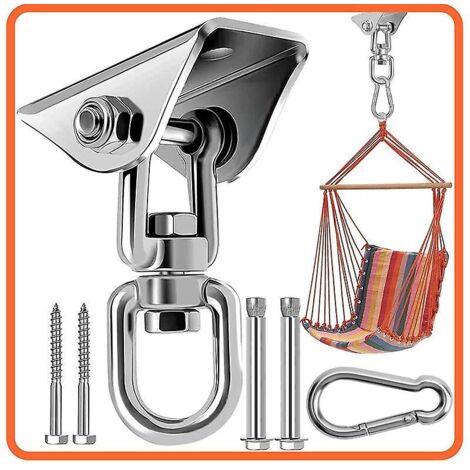 Kit de suspension au plafond en acier inoxydable robuste avec crochets rotatifs à 360° pour hamac, chaise suspendue, sac de frappe, balançoire, yoga aérien (1/5)