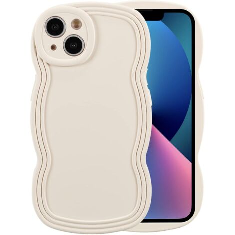 Coque antichoc en silicone blanc cassé pour iPhone 13 avec cadre ondulé uni, fine et souple, idéale pour femmes et filles, protection intégrale de l'appareil photo. (1/5)