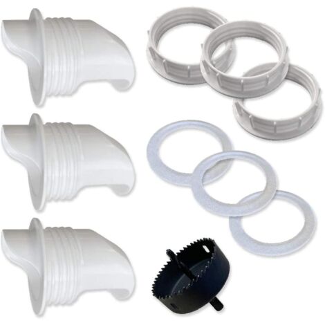 Mangeoire à poulets en PVC à 3 ports avec scie cloche pour seaux, barils et bacs - Résistante à la pluie et aux intempéries, et sans gaspillage (1/5)