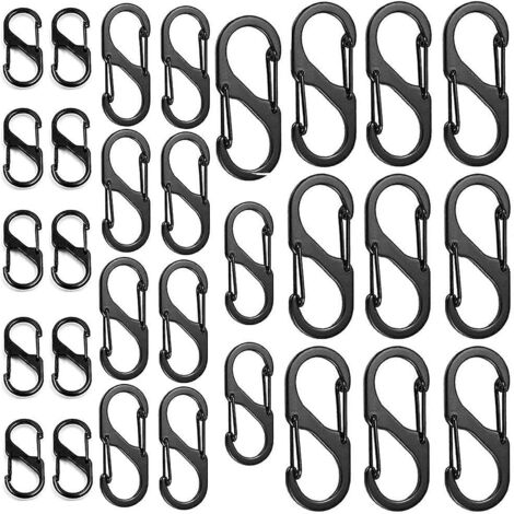 Lot de 30 mousquetons en alliage d'aluminium en forme de S - Clips doubles en métal et étanches pour la maison, la randonnée, les activités de plein air, la pêche, le camping et les voyages (1/5)