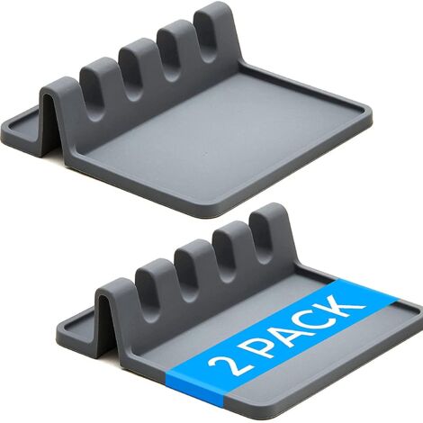 Repose-cuillères de cuisine gris avec égouttoir, lot de 2 - Porte-ustensiles résistant à la chaleur pour spatules, pinces et plus encore (1/5)