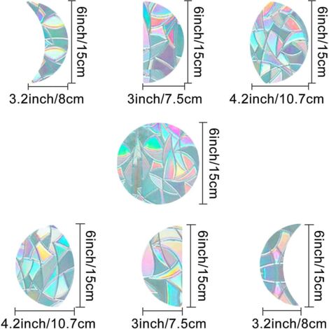 Autocollants pour vitres à effet arc-en-ciel, sans adhésif, représentant les phases de la lune - Lot de 7 (1/4)
