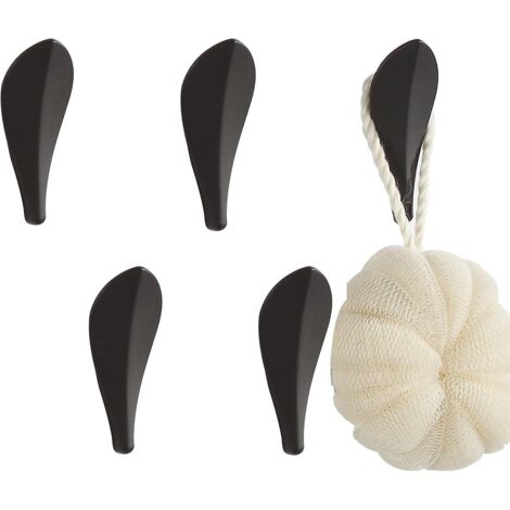 Ensemble de 5 crochets muraux noirs en forme de feuille pour salle de bain et cuisine (1/5)