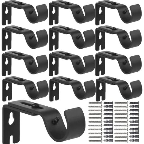 Lot de 12 supports de tringle à rideaux réglables, fixation murale, avec vis - Noir (1/5)