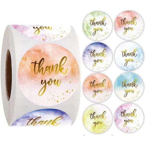 Autocollants ronds bleus « Merci » - 1000 autocollants (2 rouleaux) (1/5)
